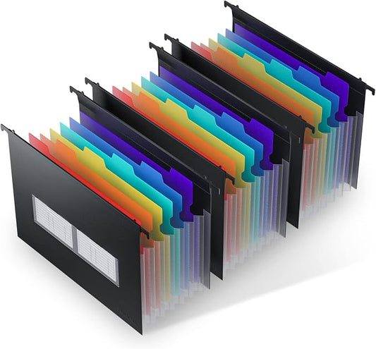 ThinkTex Plastic Expanding Hanging File Folders, 7 * 1.2" Accordian Pockets | Large Capacity, Multi-Color Tabs, Letter Size for Filing Cabinet - 3 Packs by ThinkTex