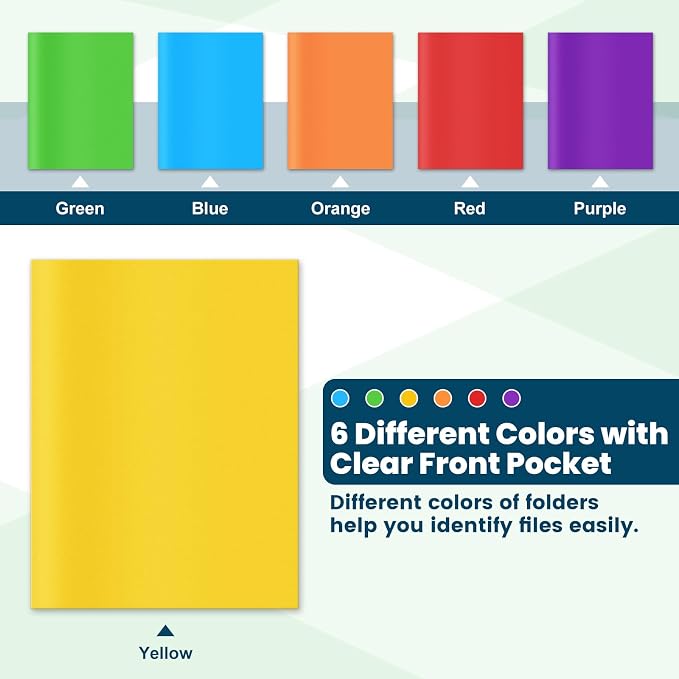 IJIGU Plastic 2 Pocket Folders, Bulk 144 Pack, 6 Colors, Letter Size | Heavy-Duty Plastic, Water-Resistant, Durable and Flexible, Business Card Slot, for School Office and College Supplies - Image 4