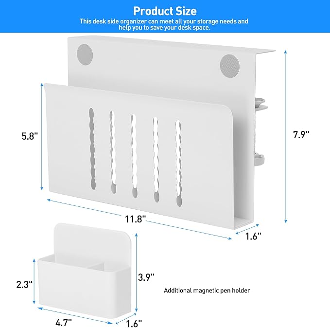 MAXECHO Desk Side Storage, Under Desk Laptop Mount, Table Side Hanging File Organizer, No Drill Clamp On Cable Management Tray, Laptop Holder with Magnetic Pen Holder for Office and Home, Load 22 Lbs - Image 5