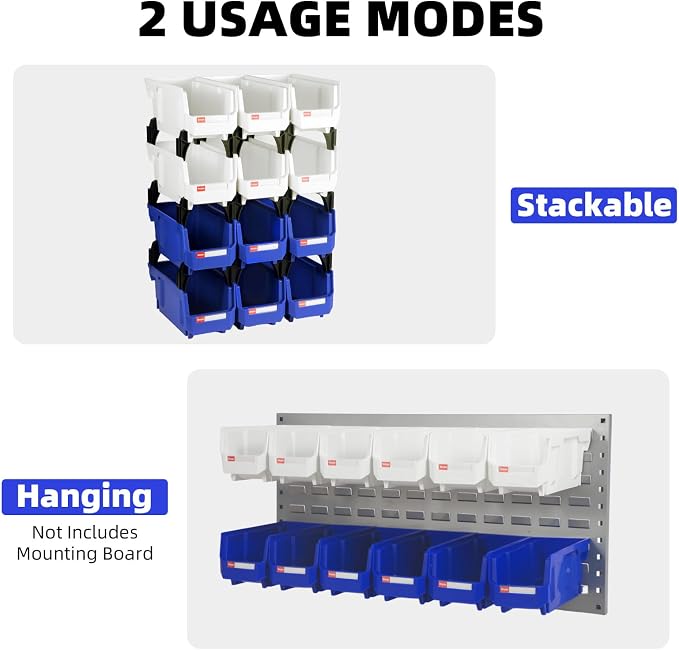 12 Packs Stackable Storage Bins, 11" x 5" x 5" Plastic Bins, | Space-Saving Parts Bin for Garage, Warehouse, Workbench, Hardware & Office - Image 5