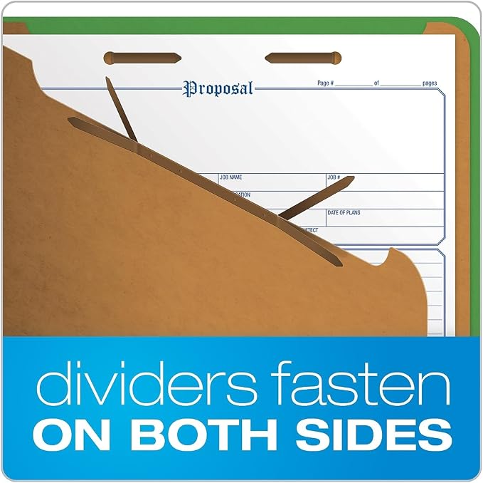 Globe-Weis Colored Classification Folders, 2/5 Cut Tab, 2 Dividers, Embedded Fasteners, Letter Size, Dark Green, 10 Folders Per Box (24133) - Image 5