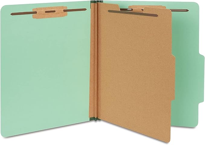 Staples 60% Recycled Pressboard Classification Folder, 1-Divider, 1.75" Expansion, Letter Size, Light Green, 20/Box by Staples