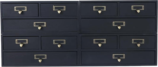 4-Piece Desktop Organizer Set with 3 Drawers, Wood & Metal Drawer Storage, Wooden Desktop Organizer for Store Cosmetics, Jewelry, Letters, Papers, Tea Bags, Sugar Packets (Black) by TFCFL