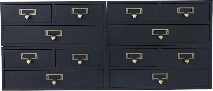 Stackable 4 Pack Pine Wood Desktop Storage Organizer with 3 Drawers, Brown Tabletop Drawer Box with Metal Handles, Space Saving for Office Study Living Room Coffee Bar (Black) - Image 4