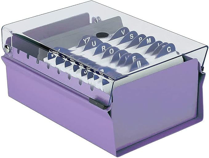 Acrimet 3 x 5 Card File Holder Organizer Box Metal Base Heavy Duty (AZ Index Cards and Divider Included) (Purple Color with Clear Crystal Plastic Lid Cover) - Image 2