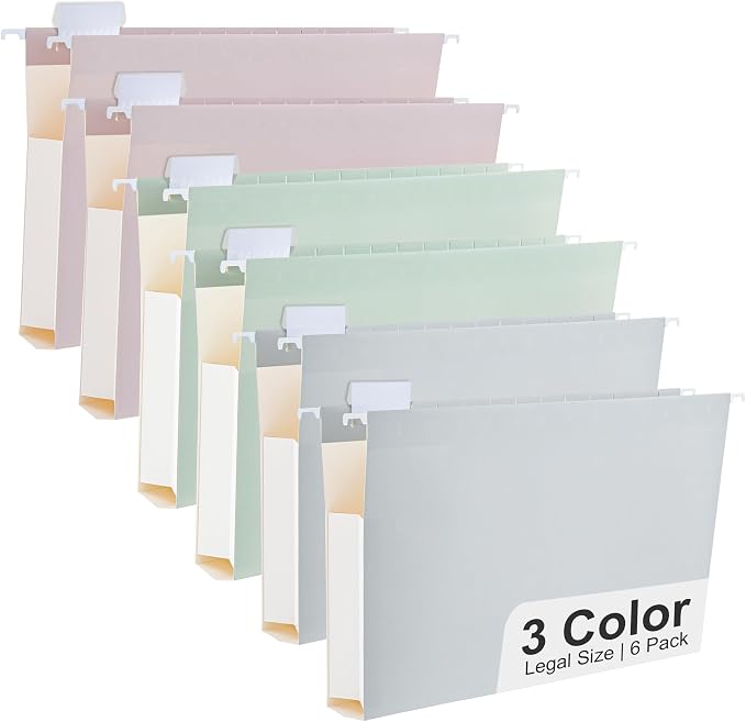Y YOMA Legal Size - 6 Pack Extra Capacity Hanging File Folders Accordion Decorative Reinforced File Folder Cute Colored Expandable Folder for Office Home with 1/5-Cut Adjustable Tabs, Morandi Color by YYOMA