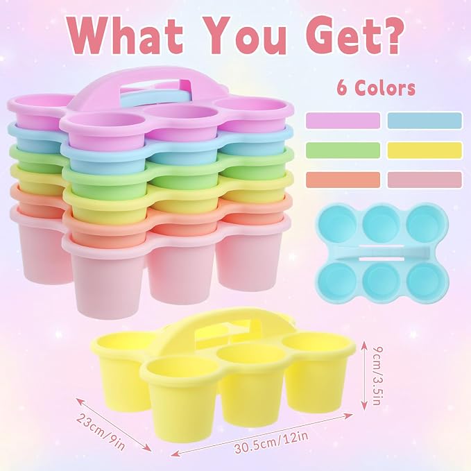 6 Pack Classroom Caddy Organizer with Handle Pastel Plastic Table Caddy Drink Cup Caddies Holder 12x9x3.5 Inches Storage School Supplies 6 Compartments for Table Crayon Pencil Cup Marker Craft - Image 2