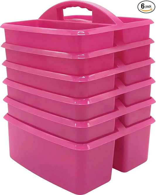 Teacher Created Resources Pink Portable Plastic Storage Caddy 6-Pack for Classrooms, Kids Room, and Office Organization, 3 Compartment by TeacherCreatedResourcesOS