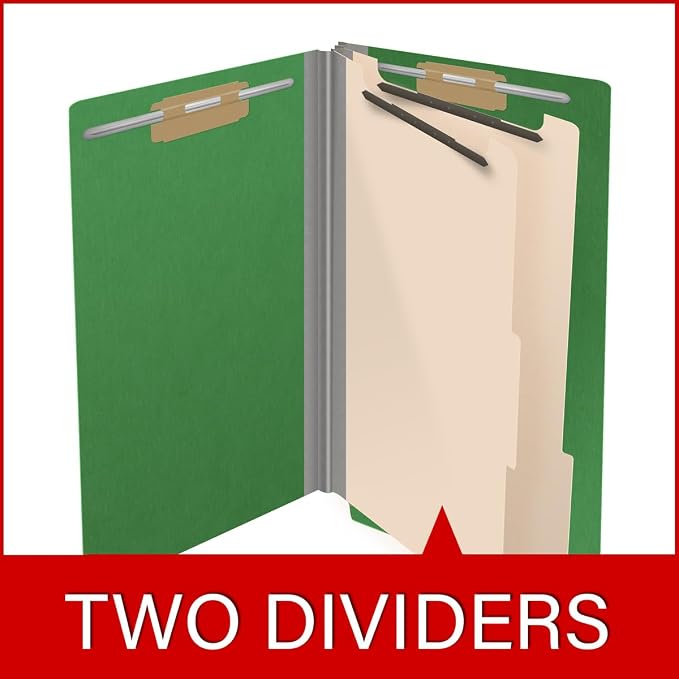 Ecom Folders End Tab Pressboard Classification Folders | Legal Size 25 Pt Stock with 2 Dividers and 2" Tyvek Expansion | Medical, Legal & Office Records Organizer | Moss Green, Box of 10 - Image 8