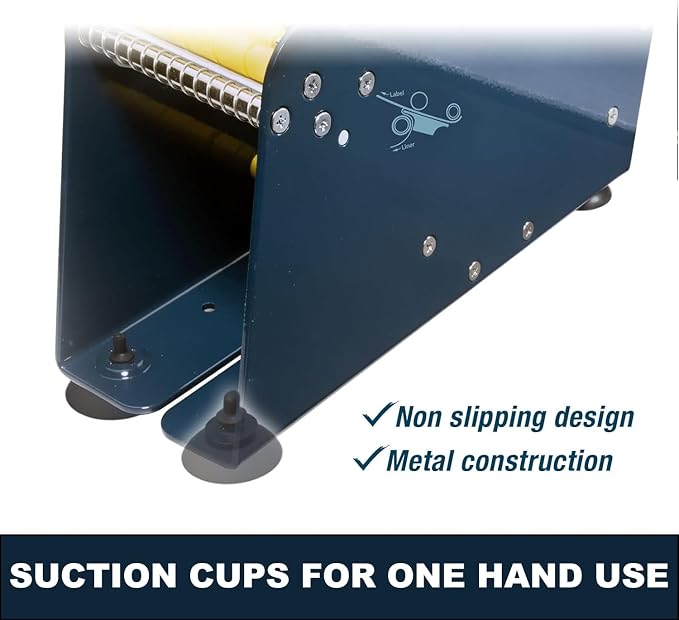 MDJ by Excell Manual Metal Label Sticker Dispenser with 4 Suction Cups Base for Tabletop, Adjustable Holder for Multiple Rolls for Office, Home, Warehouse, Easy Peel Off, Fits up to 3" Wide Labels - Image 3