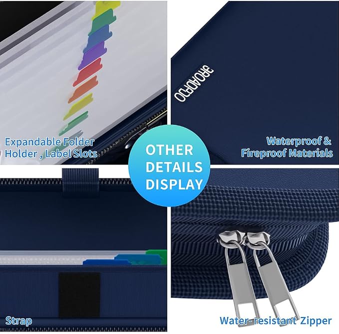 Fireproof & Waterproof Accordion File Organizer – Fireproof File Folder with Handle, 13-Pocket Expanding Paperwork Organizer for A4/Letter Documents, Travel File Storage (Blue) - Image 4
