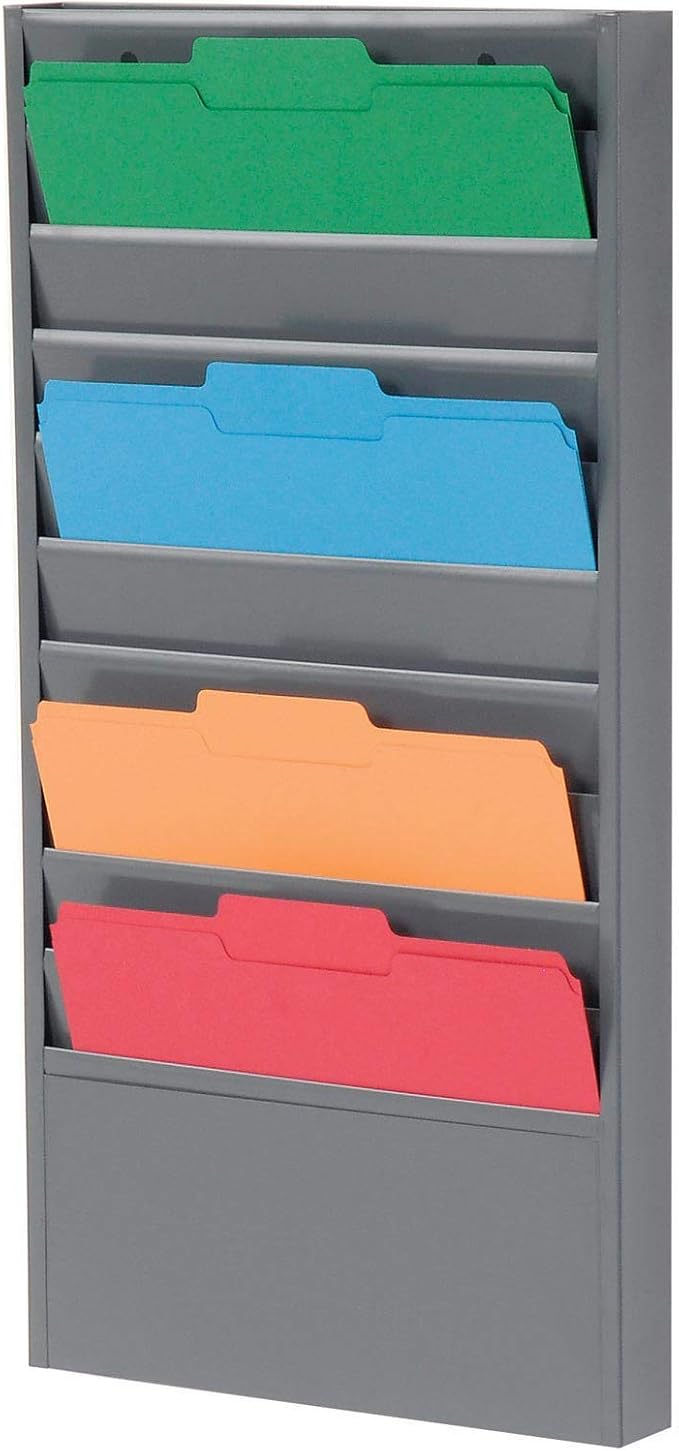 Global Industrial Steel Medical Chart Hanging Wall File Holder, 10 Pockets | Gray Powder Coat Finish, Wall Mounted Magazine and File Folder Holder, 12-1/4"W x 5-3/4"H Pockets - Image 3