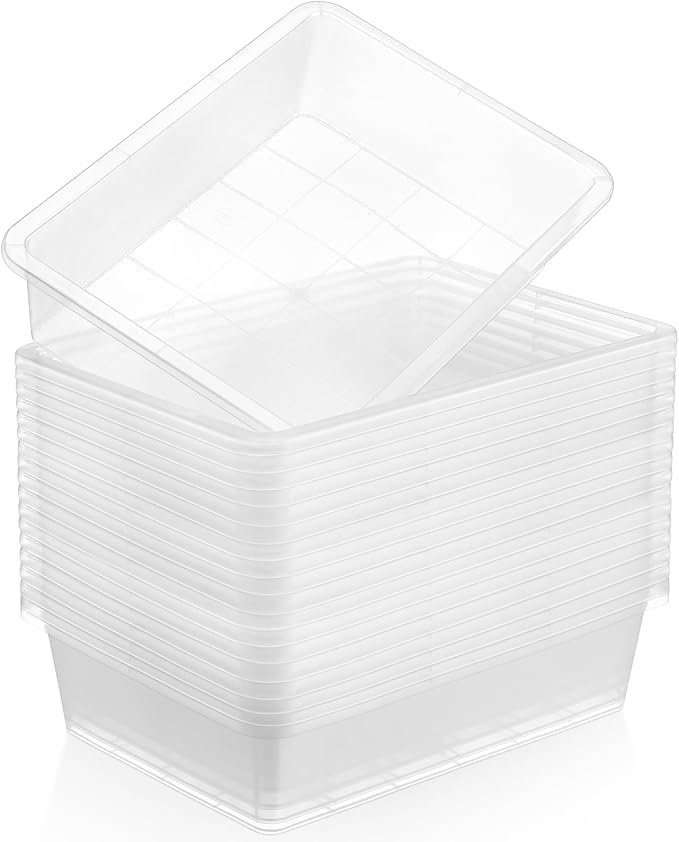 18 Pcs Flat Storage Organizer Bins Letter Size Paper Tray Classroom Storage Plastic Art Trays Classroom Pencil Organizer Baskets for School Office Teacher Book Organization(Transparent) by Hoteam