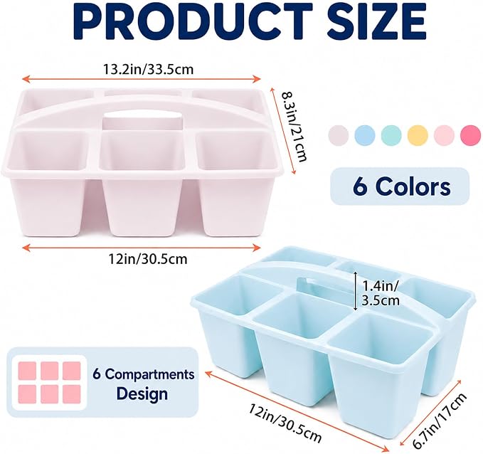 6 Pack Assorted Colors 6 Compartment Classroom Caddy with Handle Portable Plastic Storage Classroom Caddies Organizer for Classrooms Supply Teacher Office Table Desk(Pink Purple) - Image 2