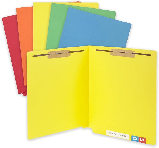Blue Summit Supplies 50 End Tab Fastener File Folders, Assorted | Reinforced end tab, letter size, 11pt, 2 prong bonded fasteners, for medical files, reports, and office records by BlueSummitSupplies