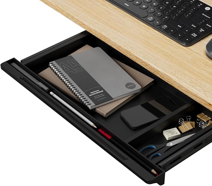 Under Desk Mounted Sliding Drawer to pull out, Attachable Desk Pencil Drawer Ball-Bearing Slides (Black) - Image 8