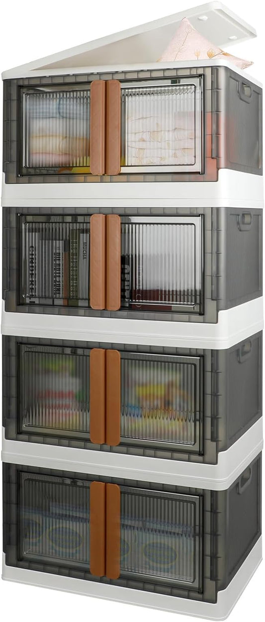 Storage Boxes, Extra Large Cabinet with Lids, 19 Gallon(72L) Capacity (Each One), 4 Packs, Useful Box with Door and Buckles, Foldable, Transparent, Excellent Home Organizers by AssHMKITOfficial