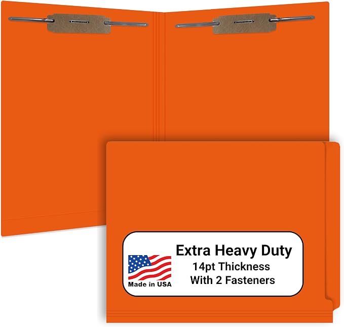 Orange File Folders, Doctor Stuff, Letter Size Reinforced End Tab Folder with 2" Bonded Fastener on Inside Front and Back, 14 pt Stock, Carton of 250 by DoctorStuff