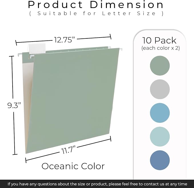 Y YOMA 10 Pack Colored Hanging File Folders Letter Size Decorative Hanging Folder Cute Pretty File Folder for Filing Cabinet Office Home with 1/5-Cut Adjustable Tabs, Oceanic Color - Image 5