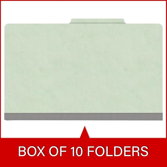 25 Pt. Pressboard Classification Folders, 2/5 Cut ROC Top Tab, Legal Size, 1 Divider, Pale Green (Box of 10) - Image 6