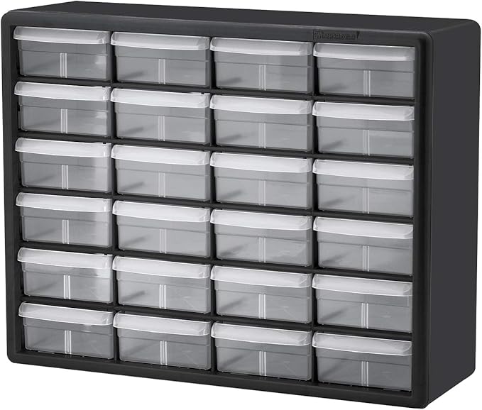 Akro-Mils 24-Drawer Plastic Storage Cabinet, 20"W x 6"D x 16"H, Black | Plastic Cabinet w/ Drawers for Garage Organization, Beads, Building Bricks Storage, Teacher Toolbox, Makeup Organizer, 10724 by Akro-Mils