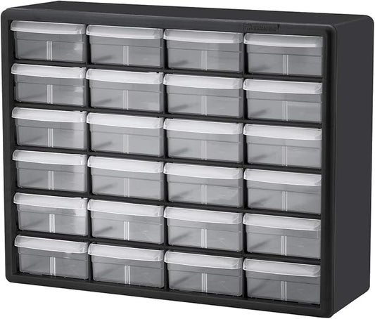 Akro-Mils 24-Drawer Plastic Storage Cabinet, 20"W x 6"D x 16"H, Black | Plastic Cabinet w/ Drawers for Garage Organization, Beads, Building Bricks Storage, Teacher Toolbox, Makeup Organizer, 10724 by Akro-Mils