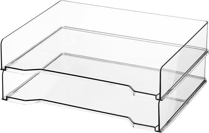 DoubleFill 2 Pcs Stackable Letter Tray Rectangular Plastic Desk Organizer 13 x 9.5 x 2.6 in Paper Holder File Tray Accessories Rack for Desktop Office Desk Drawers (Clear) by DoubleFill