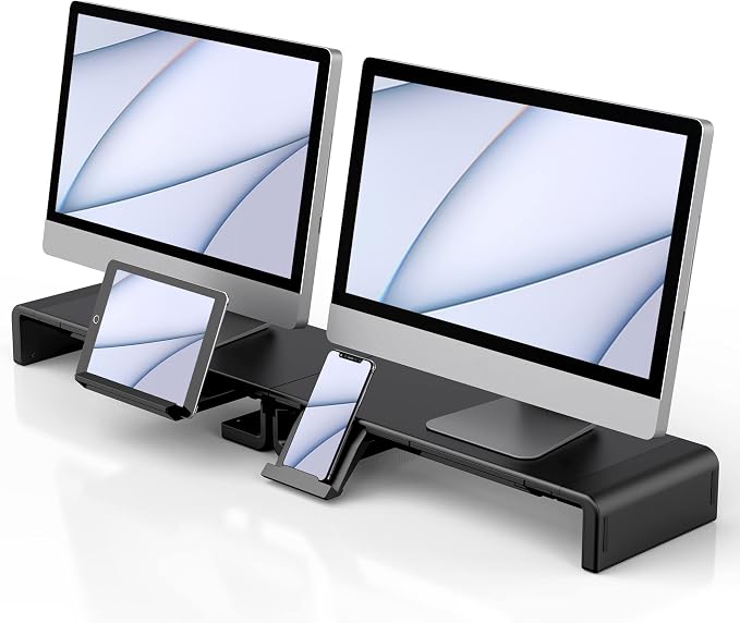 Klearlook Computer Monitor Stand for Desk, Adjustable Foldable Monitor Riser with Storage Drawer & Tablet Phone Holder for Office, Home, Laptop, Desktop (Black 2 Pack) - Image 9