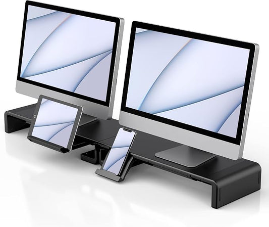 Klearlook Computer Monitor Stand for Desk, Adjustable Foldable Monitor Riser with Storage Drawer & Tablet Phone Holder for Office, Home, Laptop, Desktop (Black 2 Pack) by KlearlookMaximizedClarity