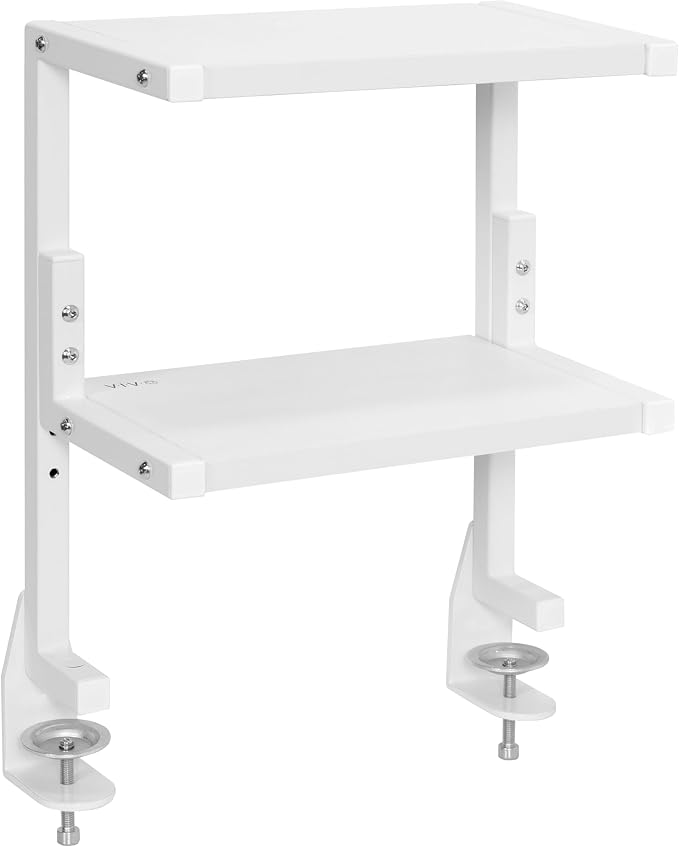 VIVO White Clamp-on 13 inch 2-Tier Desk Shelf, STAND-SHELF2CW | Above or Below Desk, 2 Level Shelving Unit for Table Accessories, Gaming Devices, and More, Storage Tray, Desktop Organizer by Unknown
