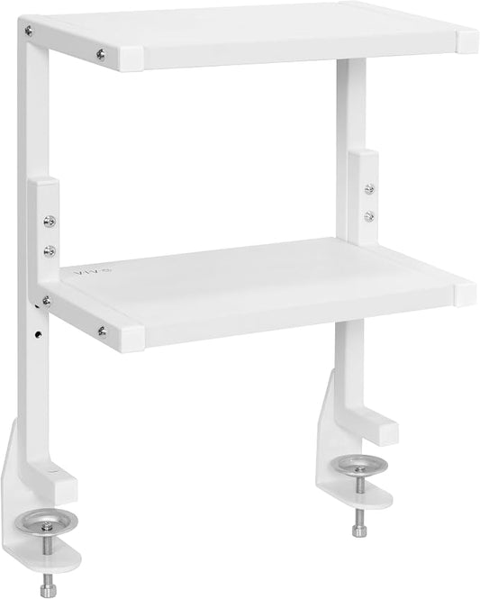 VIVO White Clamp-on 13 inch 2-Tier Desk Shelf, STAND-SHELF2CW | Above or Below Desk, 2 Level Shelving Unit for Table Accessories, Gaming Devices, and More, Storage Tray, Desktop Organizer by Unknown