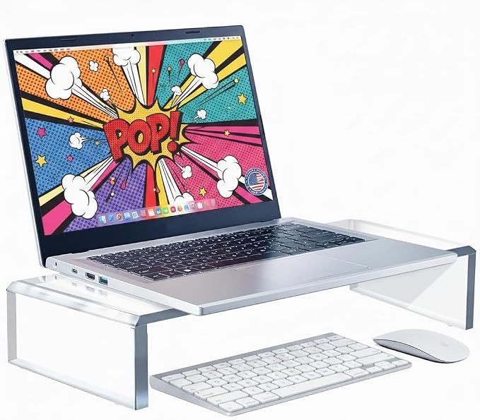 Azar 515360 Acrylic Monitor Stand Riser – Made in USA Laptop stand and Monitor Riser Acrylic Monitor Stand Riser Clear Laptop Stand for Desk Ergonomic Display Riser, Clear (15-Inch-Luxury Handcrafted) by AzarDisplays