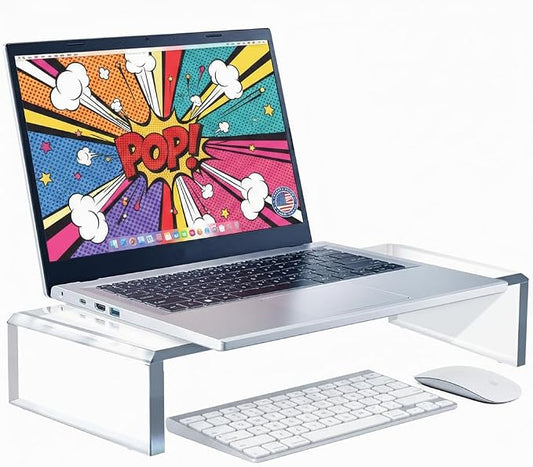 Azar 515360 Acrylic Monitor Stand Riser – Made in USA Laptop stand and Monitor Riser Acrylic Monitor Stand Riser Clear Laptop Stand for Desk Ergonomic Display Riser, Clear (15-Inch-Luxury Handcrafted) by AzarDisplays