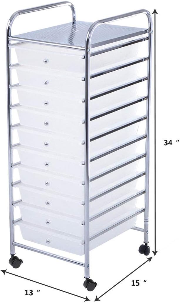Giantex 10 Drawer Rolling Storage Cart Scrapbook Paper Office School Organizer (Clear) - Image 3
