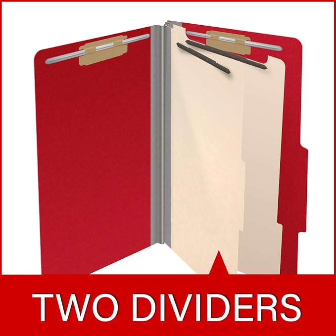 25 Pt. Pressboard Classification Folders, 2/5 Cut ROC Top Tab, Legal Size, 2 Dividers, Deep Red (Box of 10) - Image 8