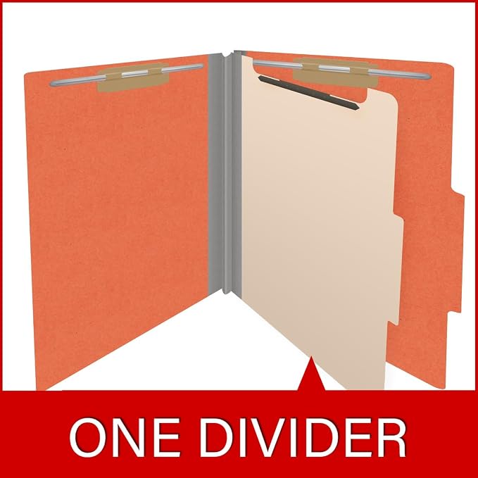 Heavy Duty End Tab Color Folders, 2/5 Cut ROC Top Tab, Letter Size, 1 Divider, Orange (Box of 10) - Image 8