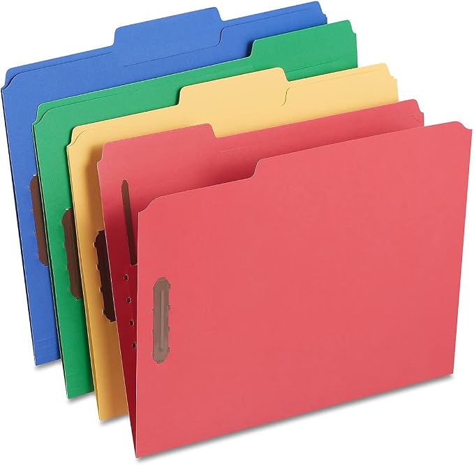 Staples Reinforced Tab Fastener Folder, Letter Size, Assorted Colors, Durable Pressboard Construction, 50/Box by Staples
