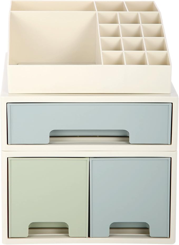 Stationery Organizer Box, Cosmetic Storage Box, Pen/Pencil, Remote Control, Office Supplies, Business Card Holder, Free Combination, [TBD-04] w/ 3 Drawers + 16 Slots by ROSELIFE
