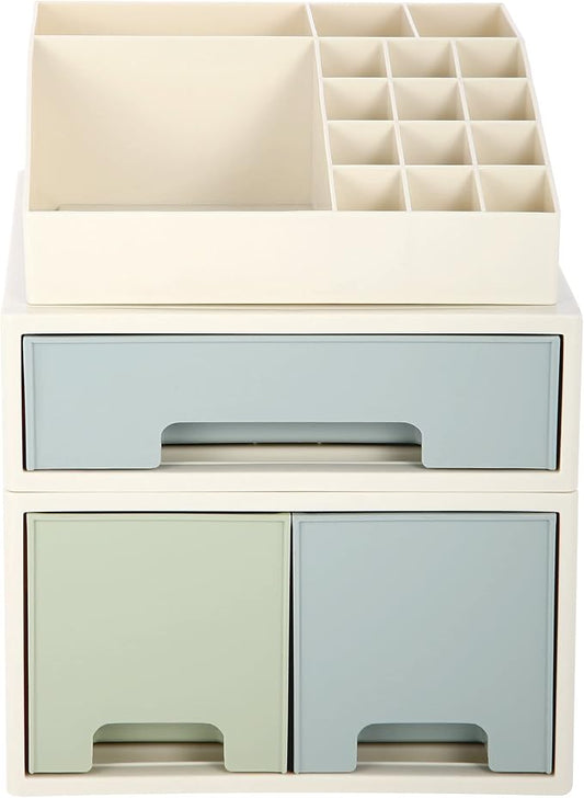 Stationery Organizer Box, Cosmetic Storage Box, Pen/Pencil, Remote Control, Office Supplies, Business Card Holder, Free Combination, [TBD-04] w/ 3 Drawers + 16 Slots by ROSELIFE