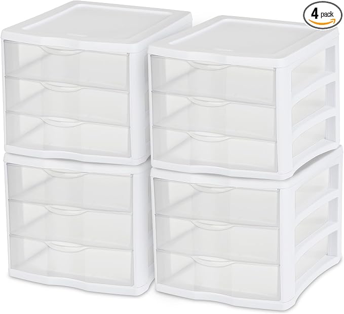 4 Sterilite ClearView Portable 3 Storage Drawer Organizer Cabinets (Open Box) by Sterilite