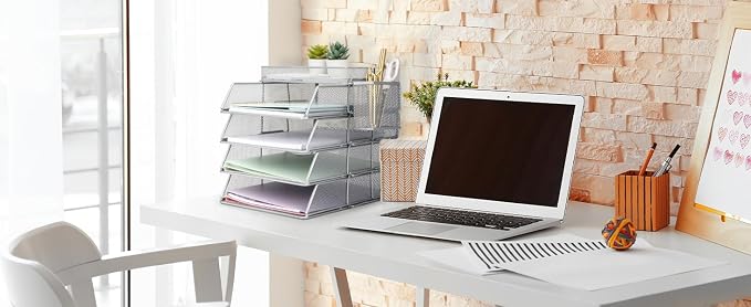 EXERZ Paper Trays Stackable 6pcs including 4 x Sorters, 1 x Top Tray,1 x Side Basket - Metal Desk Organiser/File Holder - Office, School - Image 7