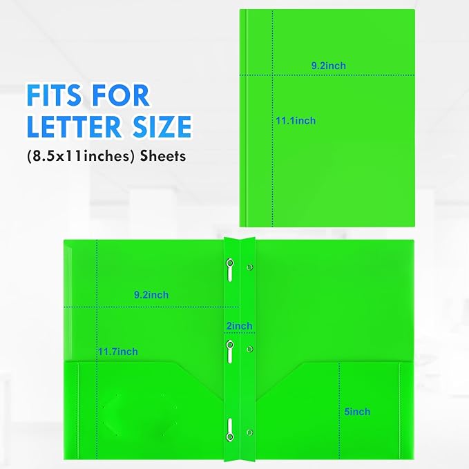 Ellinjan 144 Pack Plastic Folders with Pockets and Prongs, 2 Pocket Folders with Brads, Heavy Duty Bulk Folders in 6 Colors, Letter Size for School Office Supplies - Image 5