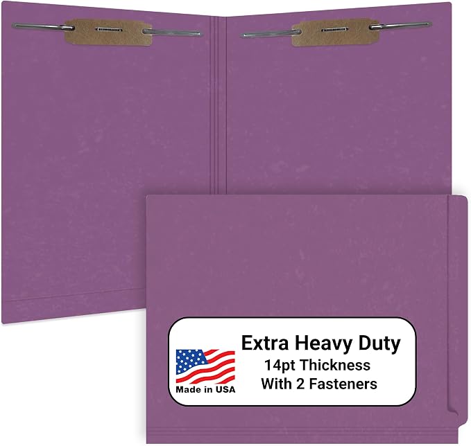 Purple File Folders, Doctor Stuff, Letter Size Reinforced End Tab Folder with 2" Bonded Fastener on Inside Front and Back, 14 pt Stock, Carton of 250 by DoctorStuff