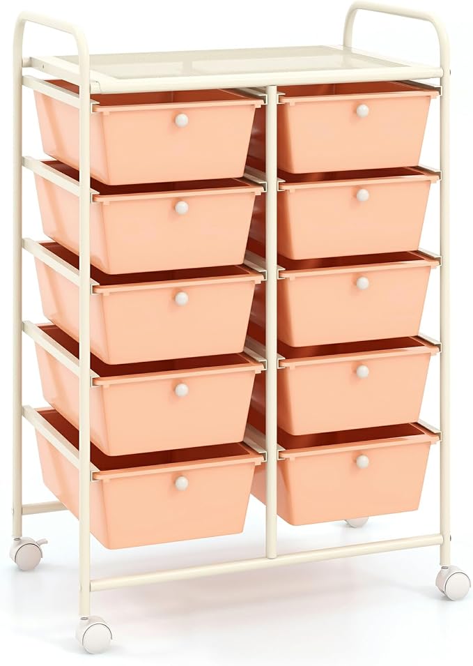 Moccha Rolling Cart with 10 Drawers - Under Desk Storage Drawers with wheels for Craft Art Supply Paper Salon, Under Desk Cabinet on Wheels, Multipurpose Movable Utility Cart for Classroom by LDAILY
