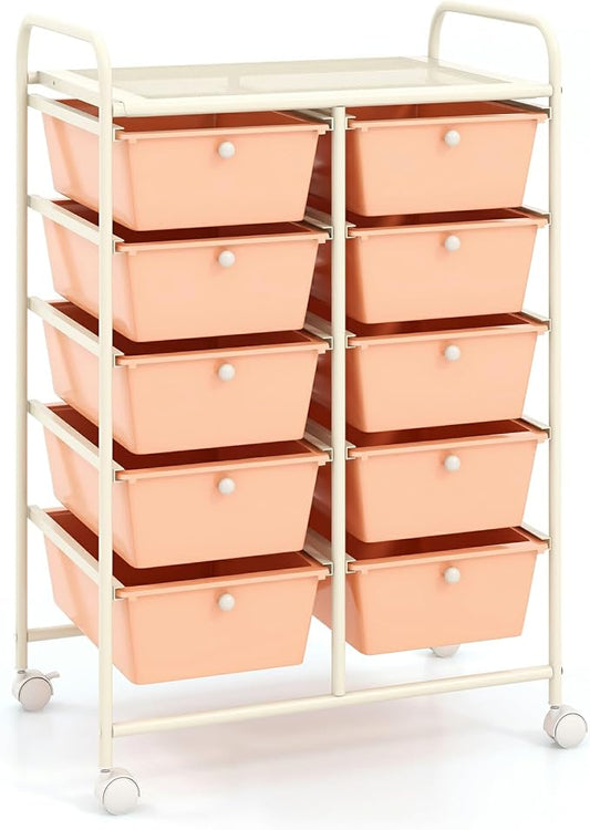 Moccha Rolling Cart with 10 Drawers - Under Desk Storage Drawers with wheels for Craft Art Supply Paper Salon, Under Desk Cabinet on Wheels, Multipurpose Movable Utility Cart for Classroom by LDAILY