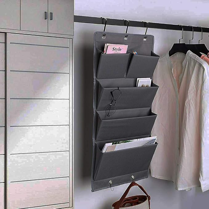 5 Pockets Over the Door File Organizer Wall Hanging File for Office Home | Hanging Storage with Hooks, Wall Mount Folders Document Holder for Notebooks, Paper, Mails, Filing, Supplies, Closets (Gray) - Image 3