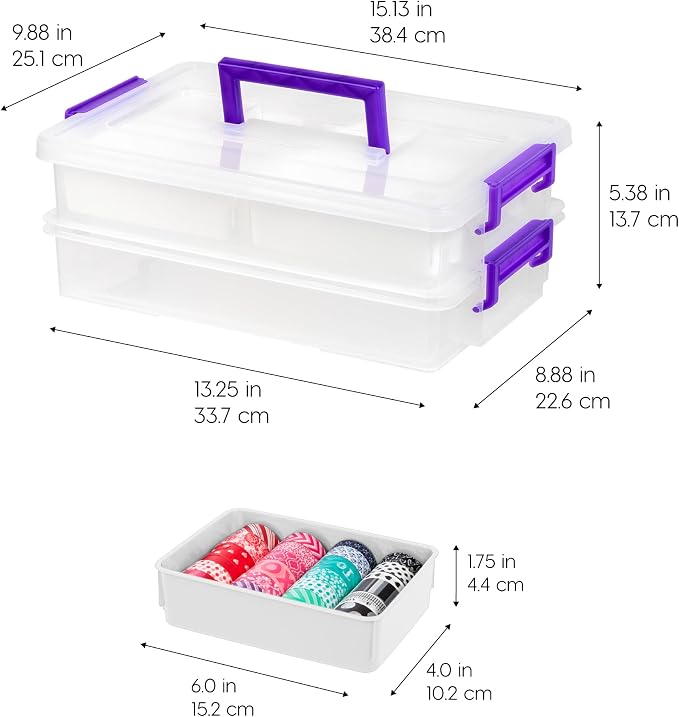 IRIS USA Storage Bins with Lids |Made in USA| 9 Qt - (1-Pack) - Clear | Built-In Handle Tote / 4 Removable Organization Trays / Plastic Containers for Crafts & Art Supplies / Interlocking Latches - Image 2