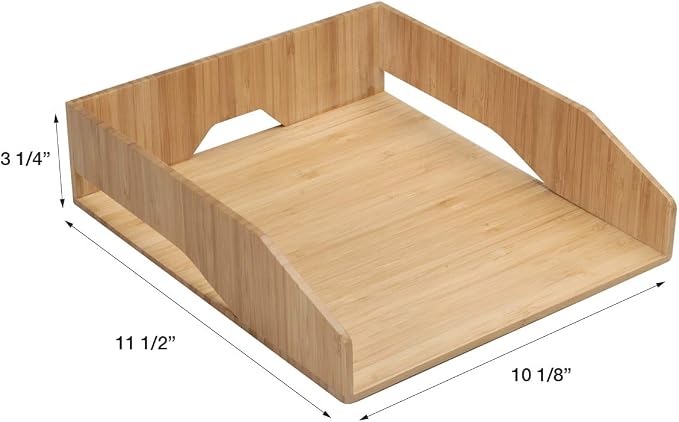 MobileVision 2 Pack Stackable Bamboo Paper Tray Office Organizer for Files, Documents, Letter Sorter, Envelopes and Magazine Holder - Image 3