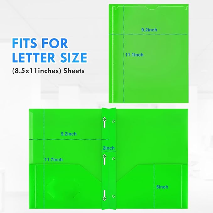 Ellinjan 102 Pack Plastic Folders with Pockets and Prongs, Clear Front 2 Pocket Folders with Brads, Heavy Duty Bulk Folders in 6 Colors, Letter Size for School and Office Supplies - Image 5