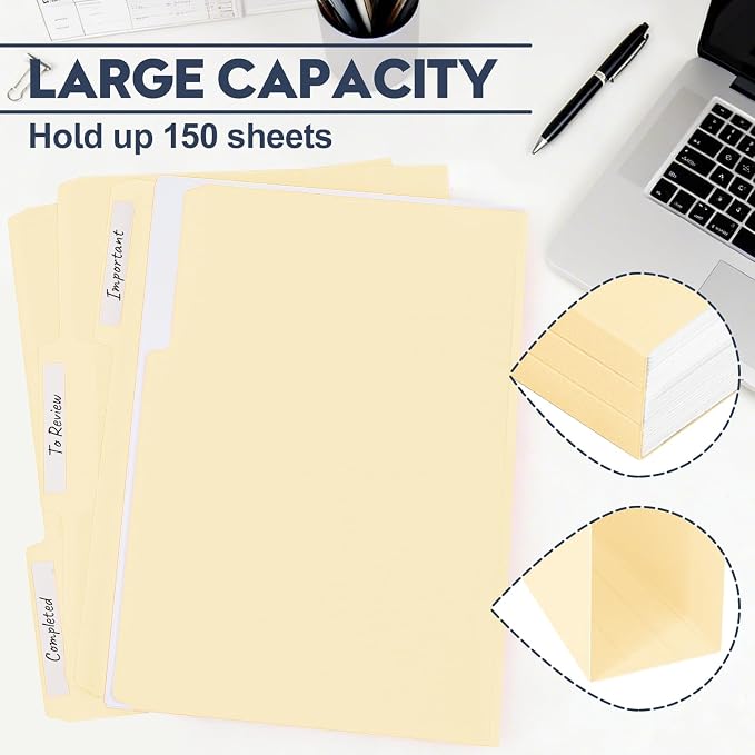 Manila File Folders, 150 Pack Bulk, Letter Size 8.5" x 11", 1/3 Cut Tabs in Assorted Positions, Includes Blank Labels, Sturdy Paper Stock for Office Business School Home Use,Manila - Image 4